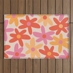 Daisy Time Retro Floral Pattern Pink Orange Outdoor Rug Gallery Image 1