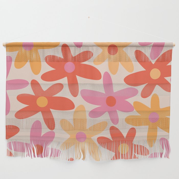Daisy Time Retro Floral Pattern Pink Orange Wall Hanging Gallery Image 1