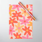 Daisy Time Retro Floral Pattern Pink Orange Wrapping Paper Gallery Image 1