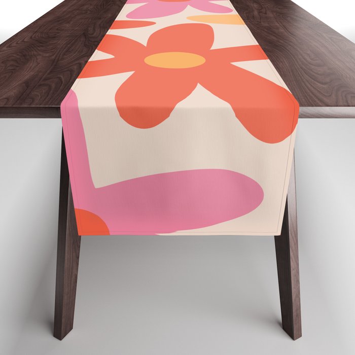Daisy Time Retro Floral Pattern Pink Orange Table Runner Gallery Image 1