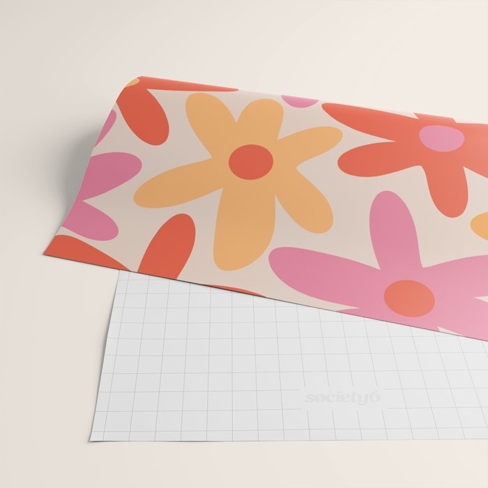 Daisy Time Retro Floral Pattern Pink Orange Wrapping Paper Gallery Image 2