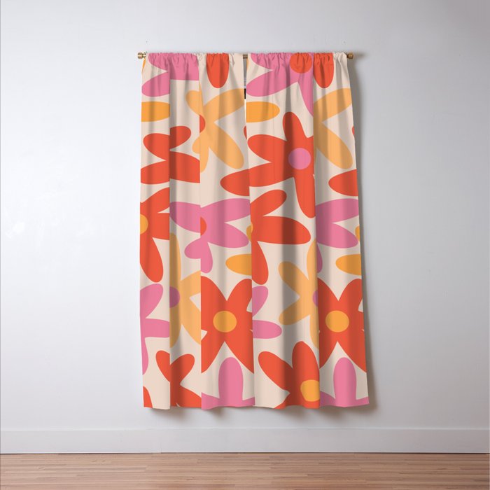 Daisy Time Retro Floral Pattern Pink Orange Window Curtain Gallery Image 3