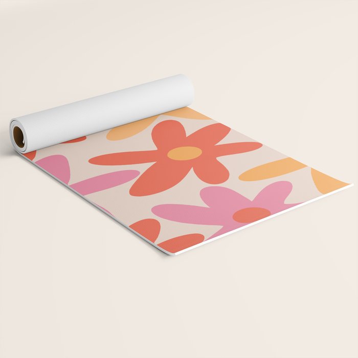 Daisy Time Retro Floral Pattern Pink Orange Yoga Mat Gallery Image 2