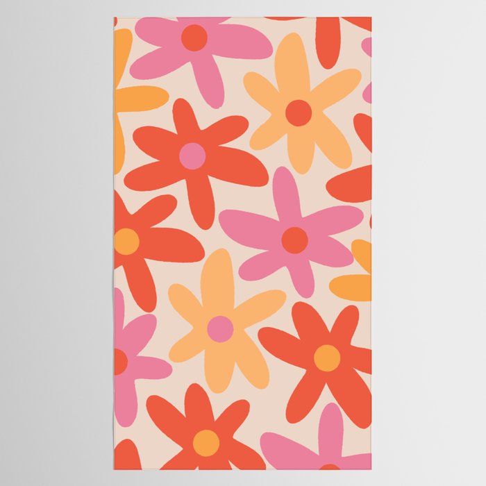 Daisy Time Retro Floral Pattern Pink Orange Tablecloth Gallery Image 2