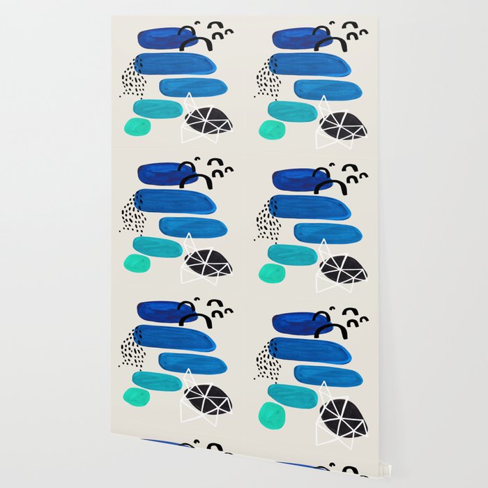 Fun Abstract Minimalist Mid Century Modern Colorful Shapes Marine Green Blue Ombre Watercolor Bubble Wallpaper Gallery Image 2
