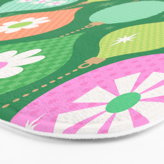 Happy Holidays Retro Ornaments - Multi-Pink on Green Bath Mat Gallery Image 3