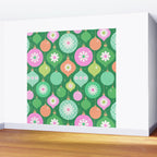 Happy Holidays Retro Ornaments - Multi-Pink on Green Wall Mural Gallery Image 2