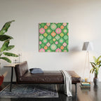 Happy Holidays Retro Ornaments - Multi-Pink on Green Wood Wall Art Gallery Image 2