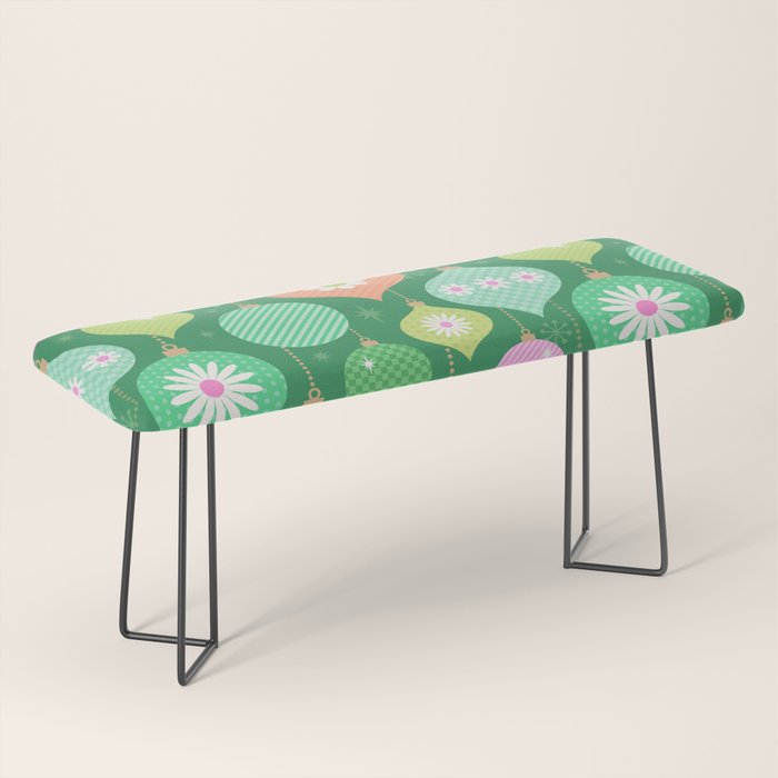 Happy Holidays Retro Ornaments - Multi-Pink on Green Bench Gallery Image 1