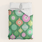 Happy Holidays Retro Ornaments - Multi-Pink on Green Comforter Gallery Image 6
