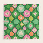 Happy Holidays Retro Ornaments - Multi-Pink on Green Wood Wall Art Gallery Image 1
