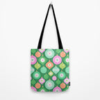Happy Holidays Retro Ornaments - Multi-Pink on Green Tote Bag Gallery Image 2