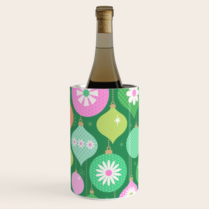Happy Holidays Retro Ornaments - Multi-Pink on Green Wine Chiller Gallery Image 3