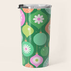 Happy Holidays Retro Ornaments - Multi-Pink on Green Travel Mug Gallery Image 3