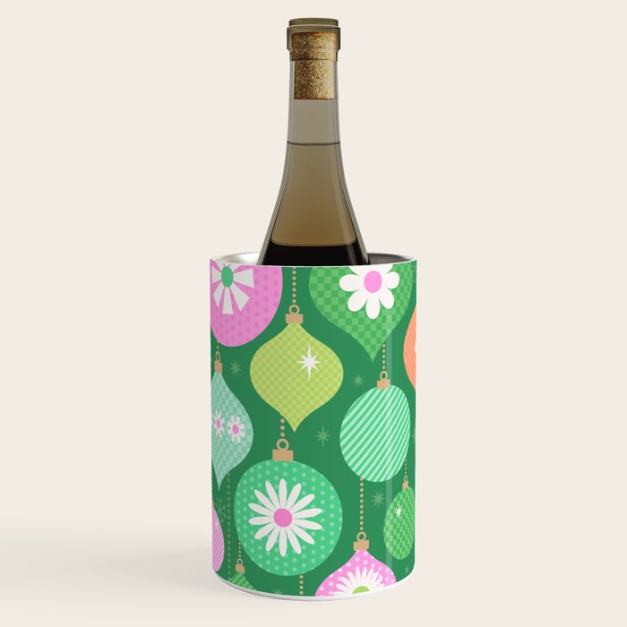 Happy Holidays Retro Ornaments - Multi-Pink on Green Wine Chiller Gallery Image 2