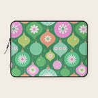 Happy Holidays Retro Ornaments - Multi-Pink on Green Laptop Sleeve Gallery Image 1