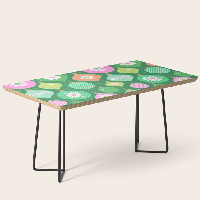 Happy Holidays Retro Ornaments - Multi-Pink on Green Coffee Table Gallery Image 1