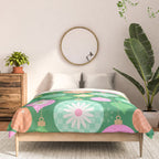 Happy Holidays Retro Ornaments - Multi-Pink on Green Comforter Gallery Image 3