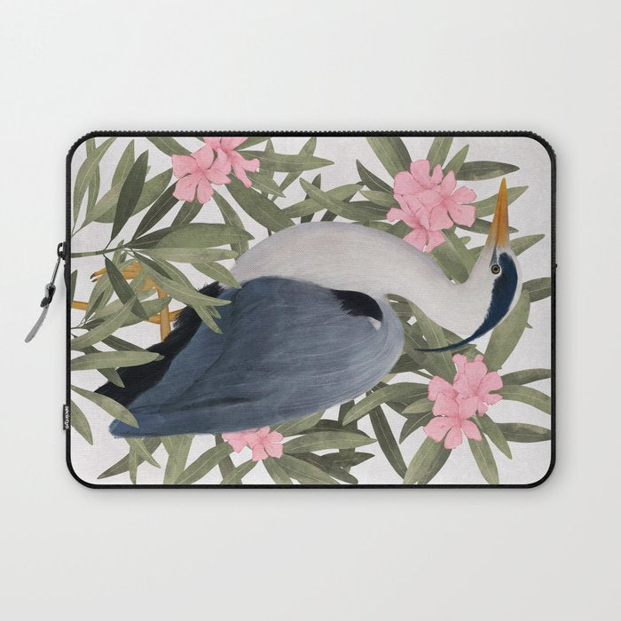 Gray heron and oleander plant - Laptop Sleeve