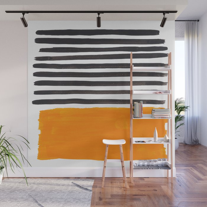 Minimalist Mid Century Mango Shade Black Lines Sunset Landscape Fun Wall Mural Gallery Image 1