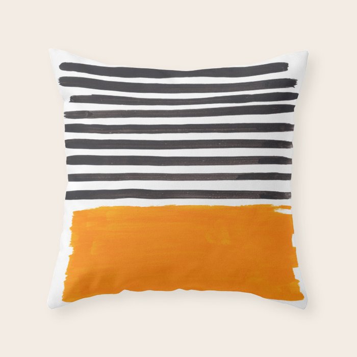 Minimalist Mid Century Mango Shade Black Lines Sunset Landscape Fun Throw Pillow Gallery Image 6