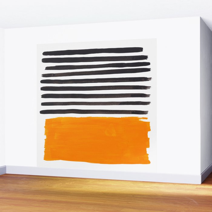 Minimalist Mid Century Mango Shade Black Lines Sunset Landscape Fun Wall Mural Gallery Image 2