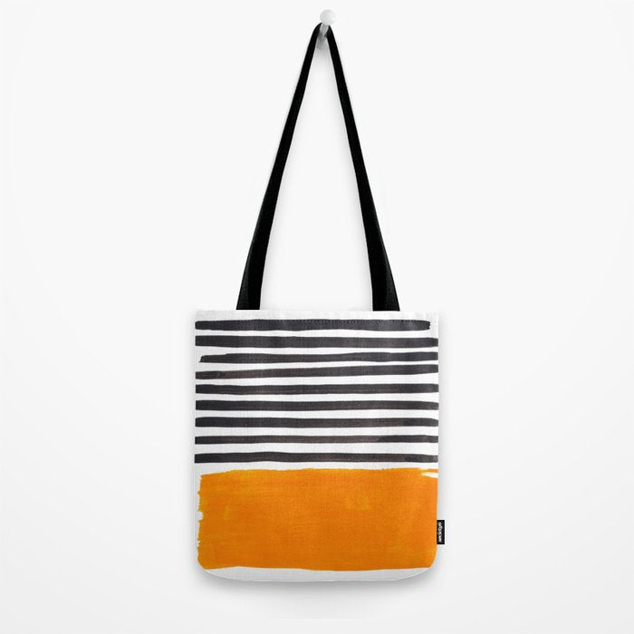 Minimalist Mid Century Mango Shade Black Lines Sunset Landscape Fun Tote Bag Gallery Image 2
