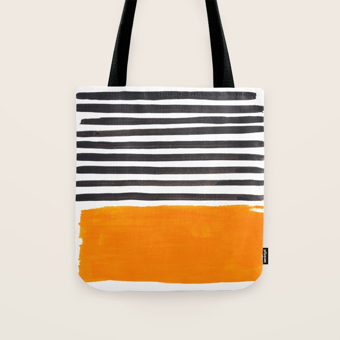 Minimalist Mid Century Mango Shade Black Lines Sunset Landscape Fun Tote Bag Gallery Image 1