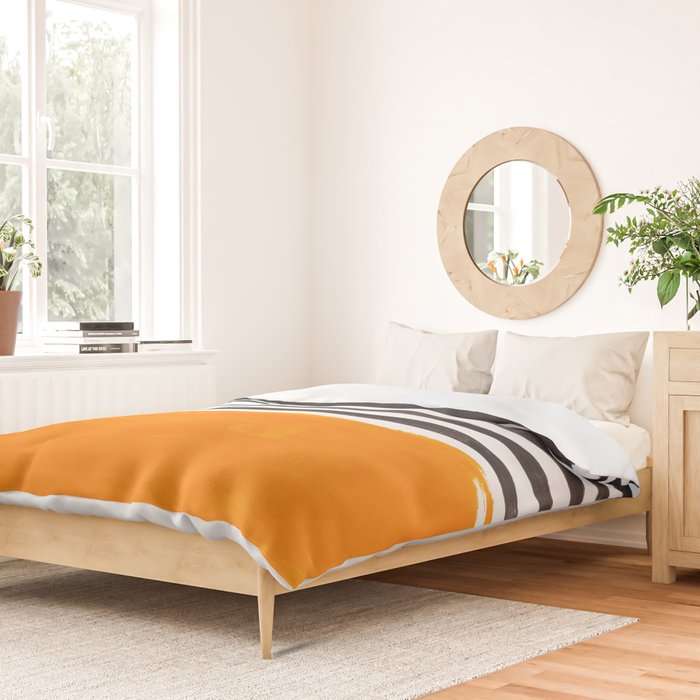 Minimalist Mid Century Mango Shade Black Lines Sunset Landscape Fun Duvet Cover Gallery Image 2