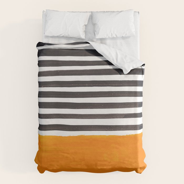 Minimalist Mid Century Mango Shade Black Lines Sunset Landscape Fun Duvet Cover Gallery Image 6