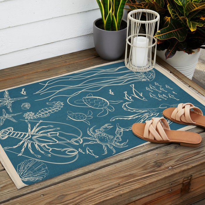 Minimal Sea Life 3 Outdoor Rug Gallery Image 2