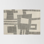 Abstract Digital Linocut Beige Black Art Rug Gallery Image 2
