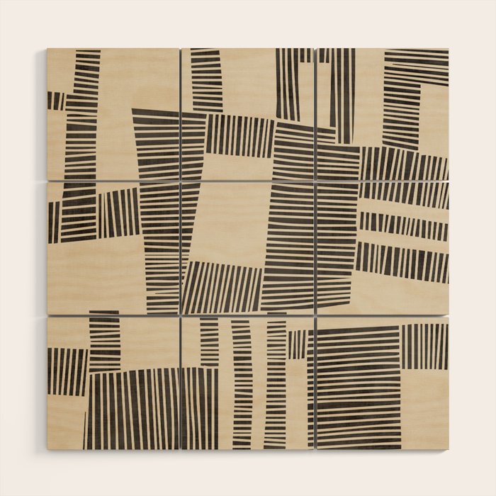 Abstract Digital Linocut Beige Black Art Wood Wall Art Gallery Image 1