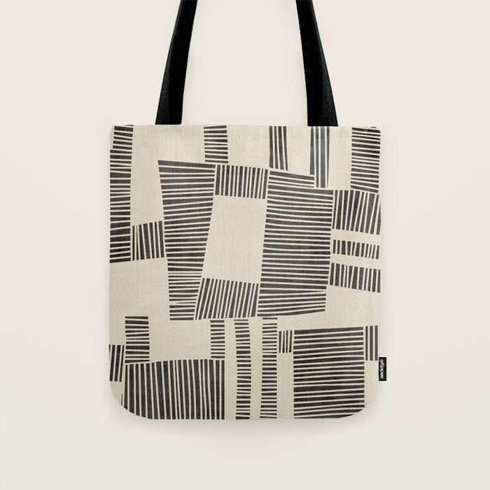 Abstract Digital Linocut Beige Black Art Tote Bag Gallery Image 1