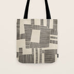 Abstract Digital Linocut Beige Black Art Tote Bag Gallery Image 1