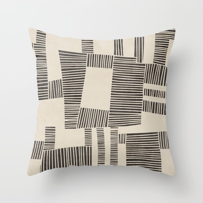 Abstract Digital Linocut Beige Black Art Throw Pillow Gallery Image 6