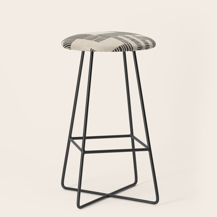 Abstract Digital Linocut Beige Black Art Stool Gallery Image 1