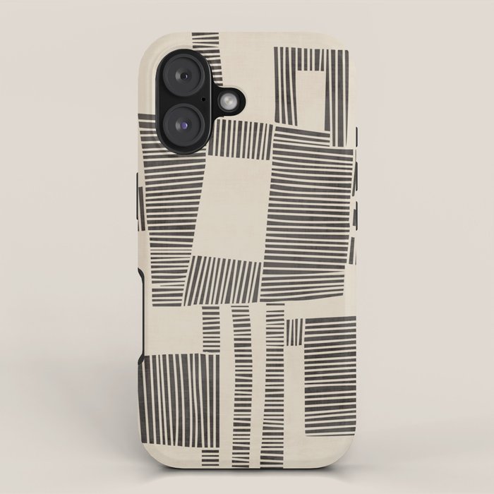 Abstract Digital Linocut Beige Black Art iPhone Case Gallery Image 1