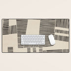 Abstract Digital Linocut Beige Black Art Desk Mat Gallery Image 1