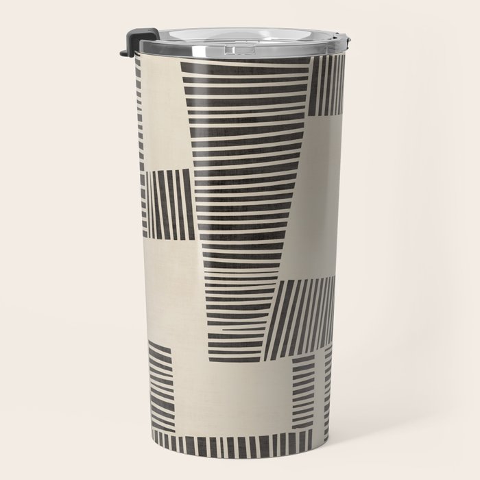 Abstract Digital Linocut Beige Black Art Travel Mug Gallery Image 3