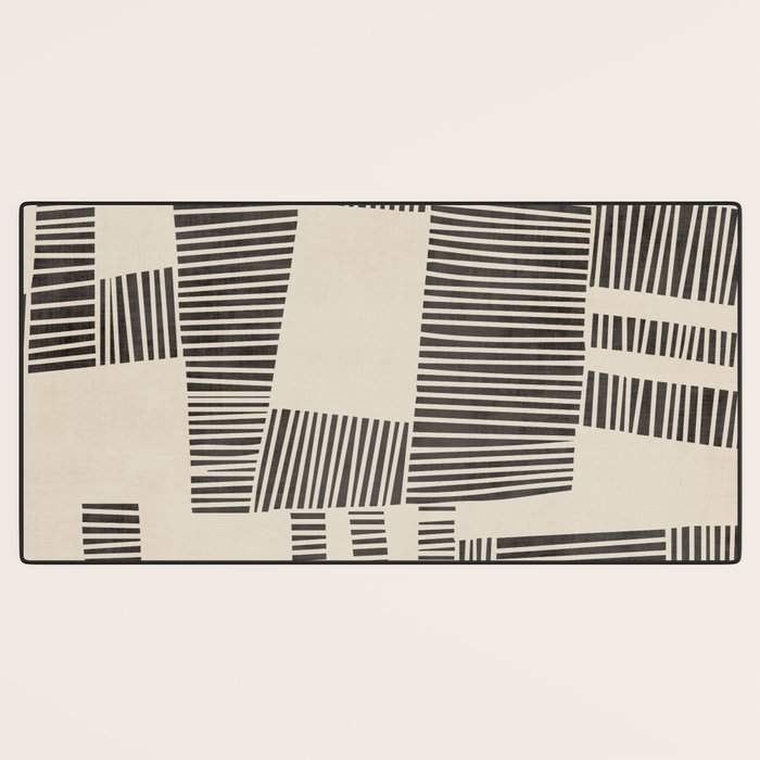 Abstract Digital Linocut Beige Black Art Desk Mat Gallery Image 3