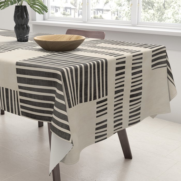 Abstract Digital Linocut Beige Black Art Tablecloth Gallery Image 3