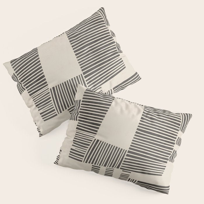 Abstract Digital Linocut Beige Black Art Pillow Sham Gallery Image 1