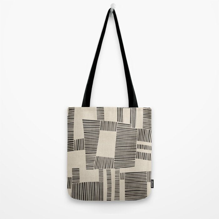 Abstract Digital Linocut Beige Black Art Tote Bag Gallery Image 2