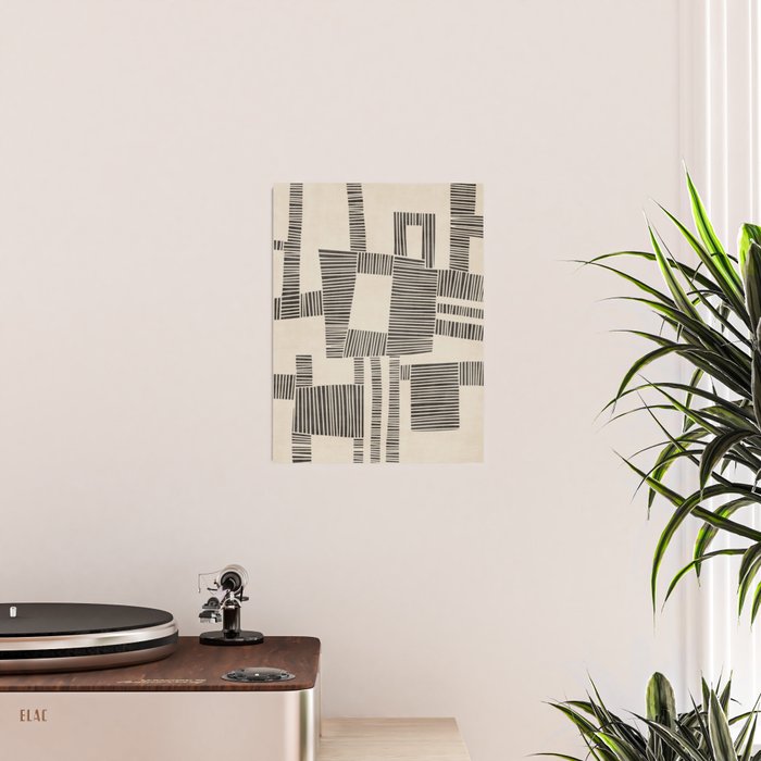 Abstract Digital Linocut Beige Black Art Poster Gallery Image 2