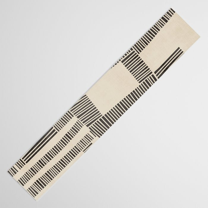 Abstract Digital Linocut Beige Black Art Table Runner Gallery Image 3
