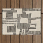 Abstract Digital Linocut Beige Black Art Outdoor Rug Gallery Image 1