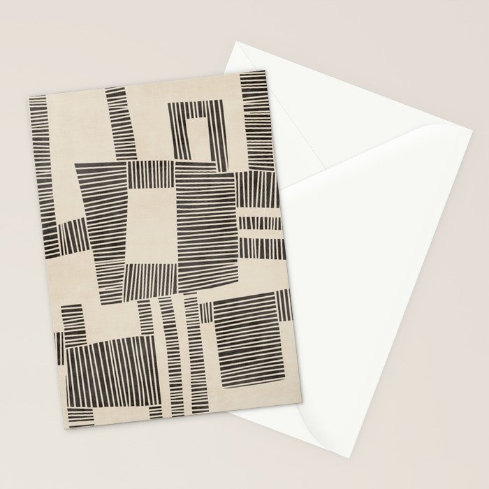 Abstract Digital Linocut Beige Black Art Stationery Card Gallery Image 2