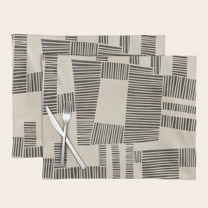Abstract Digital Linocut Beige Black Art Placemat Gallery Image 1