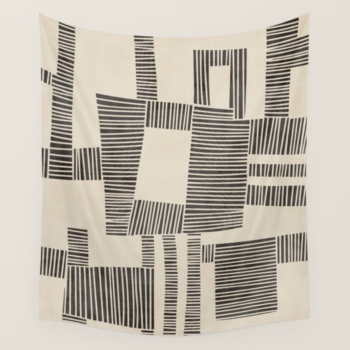 Abstract Digital Linocut Beige Black Art Wall Tapestry Gallery Image 4